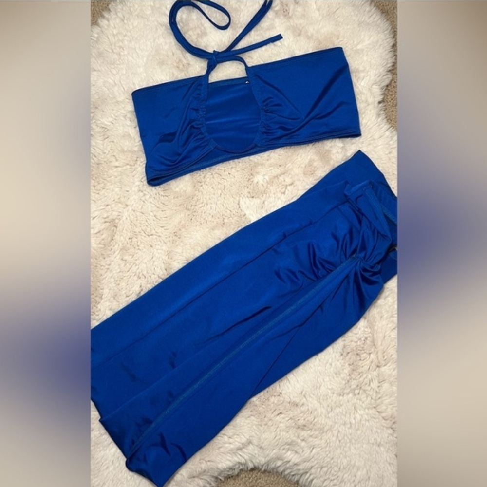 Royal Blue Two-Piece Halter Crop Top and Skirt Set